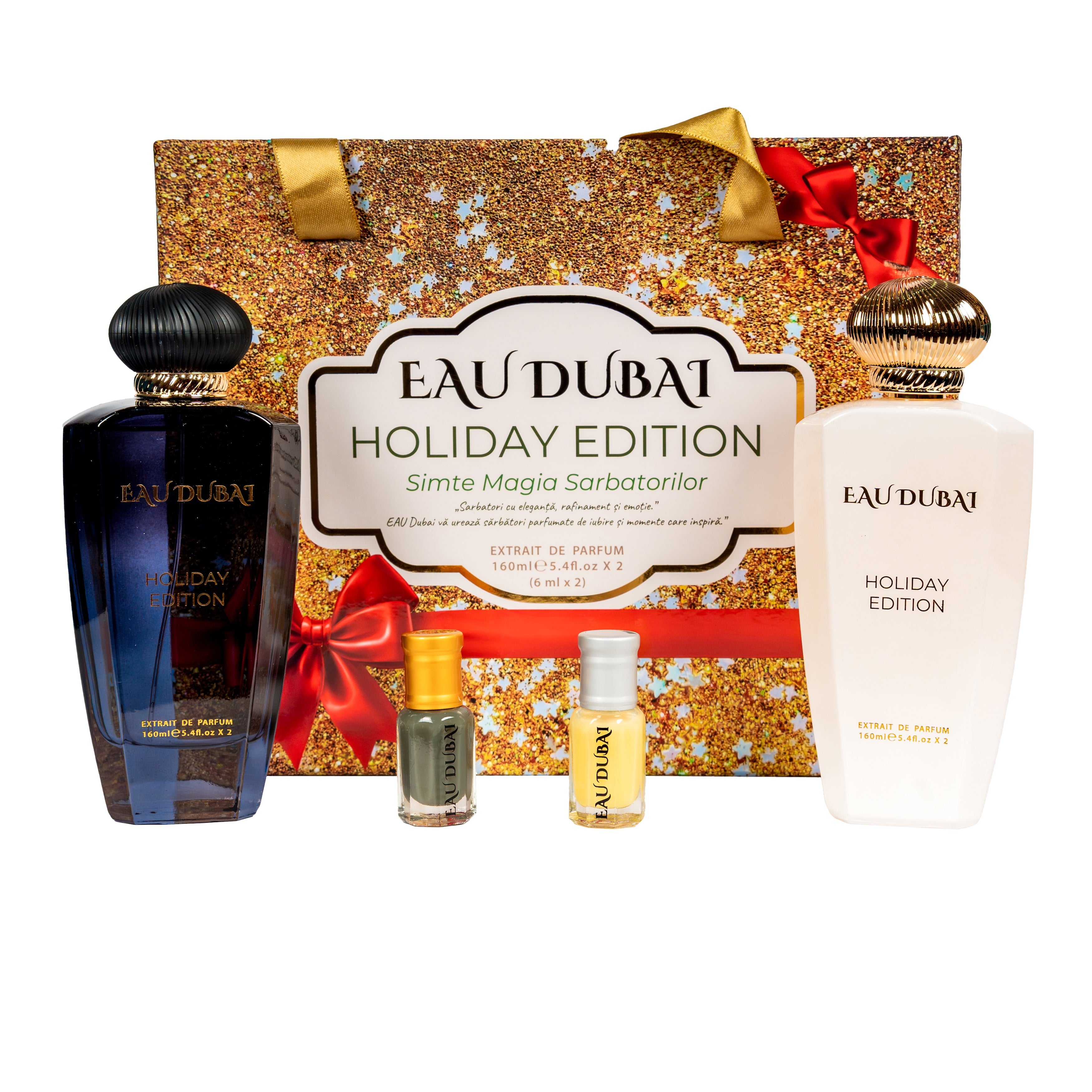 Set Cadou Parfum Holiday Edition, Eau Dubai, 332 ml, Pentru El si Ea, 4 piese