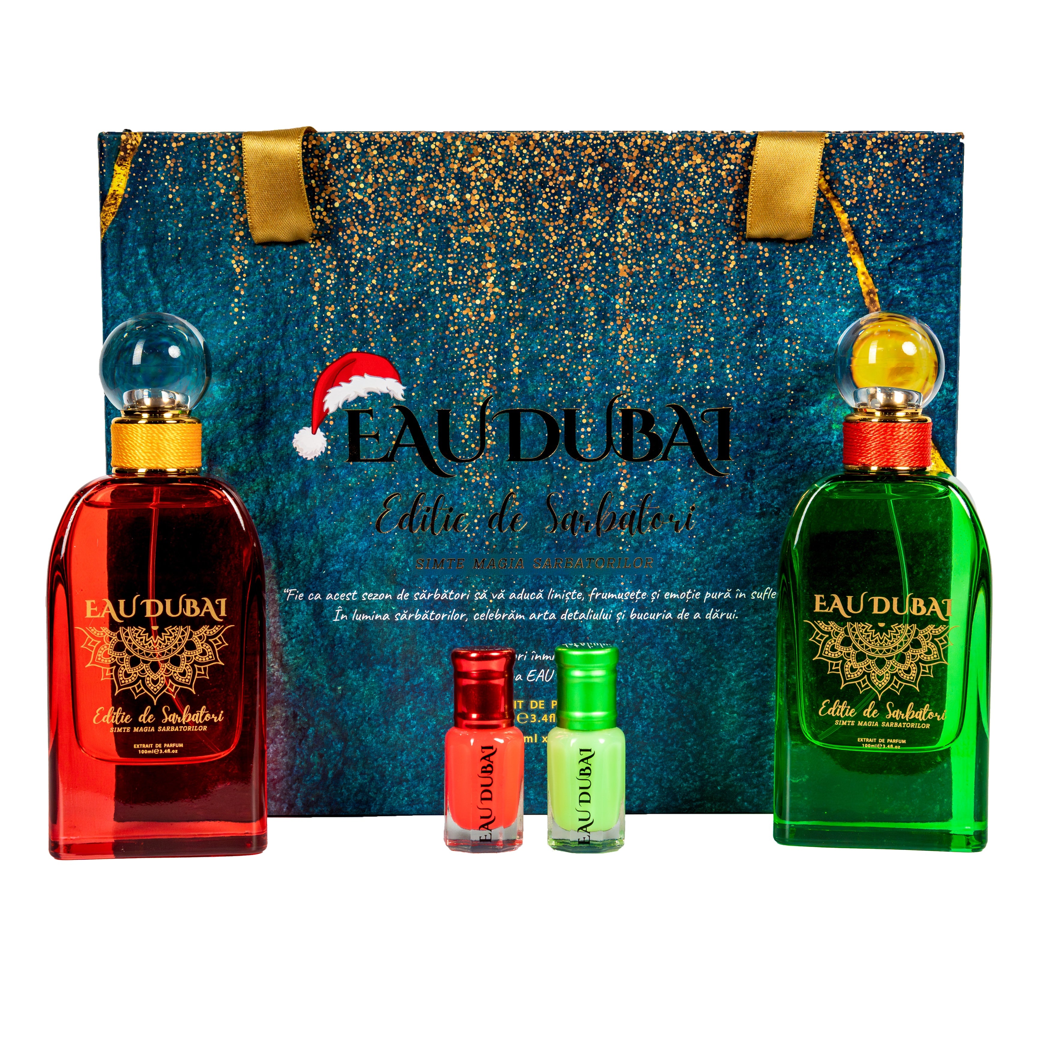 Set Cadou Parfum Editie Sarbatori, Eau Dubai, 212 ml, Pentru El si Ea, 4 piese